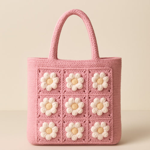 Yarnspresso — 3D Floral Beach Tote Bag — Knitting Pattern