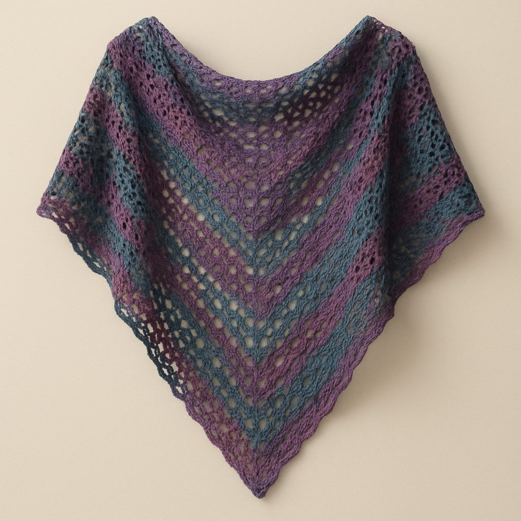 Yarnspresso — Enchanting Evening Boho Lace Shawl — Picasso Purple, Green, Burgundy, Teal Crochet Pattern