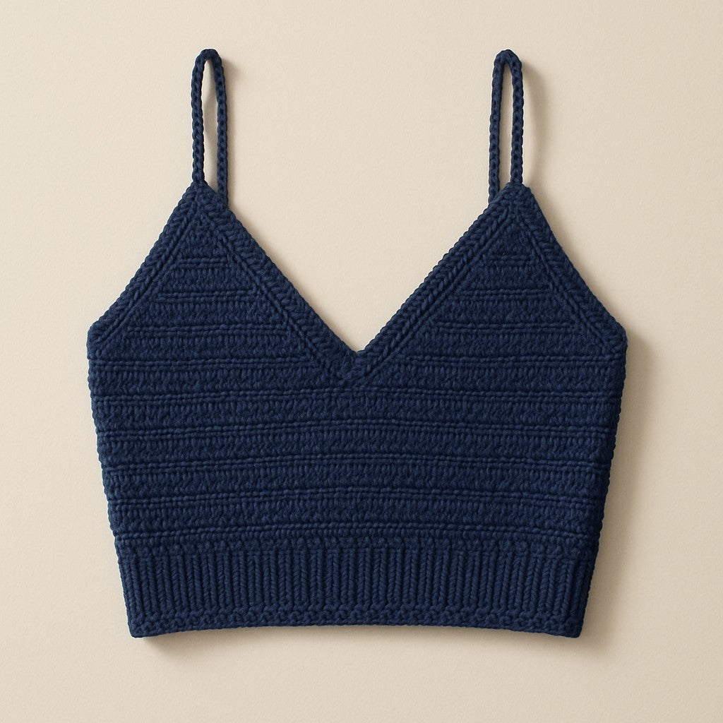 Yarnspresso — Navy V-Neck Summer Crop Top — Knitting Pattern