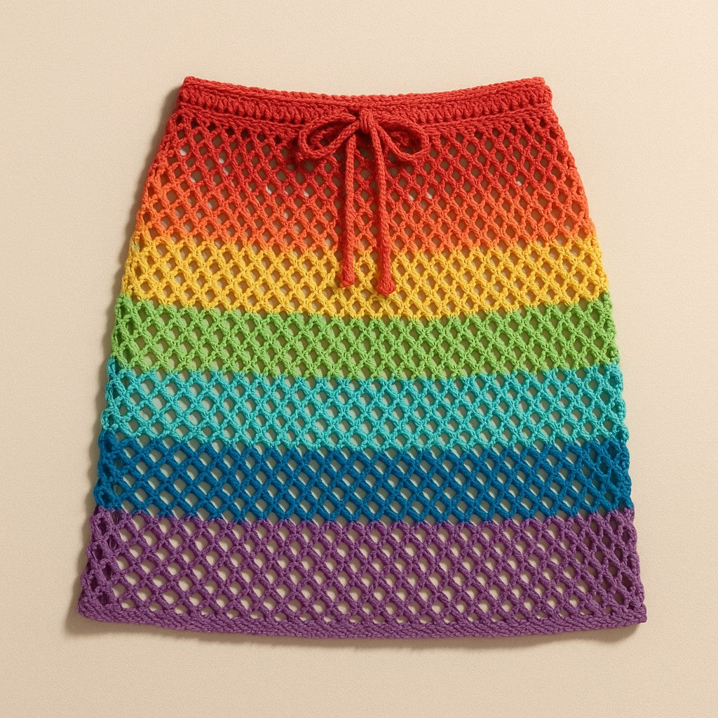 Yarnspresso — Rainbow Waves Mesh Beach Skirt Cover-up