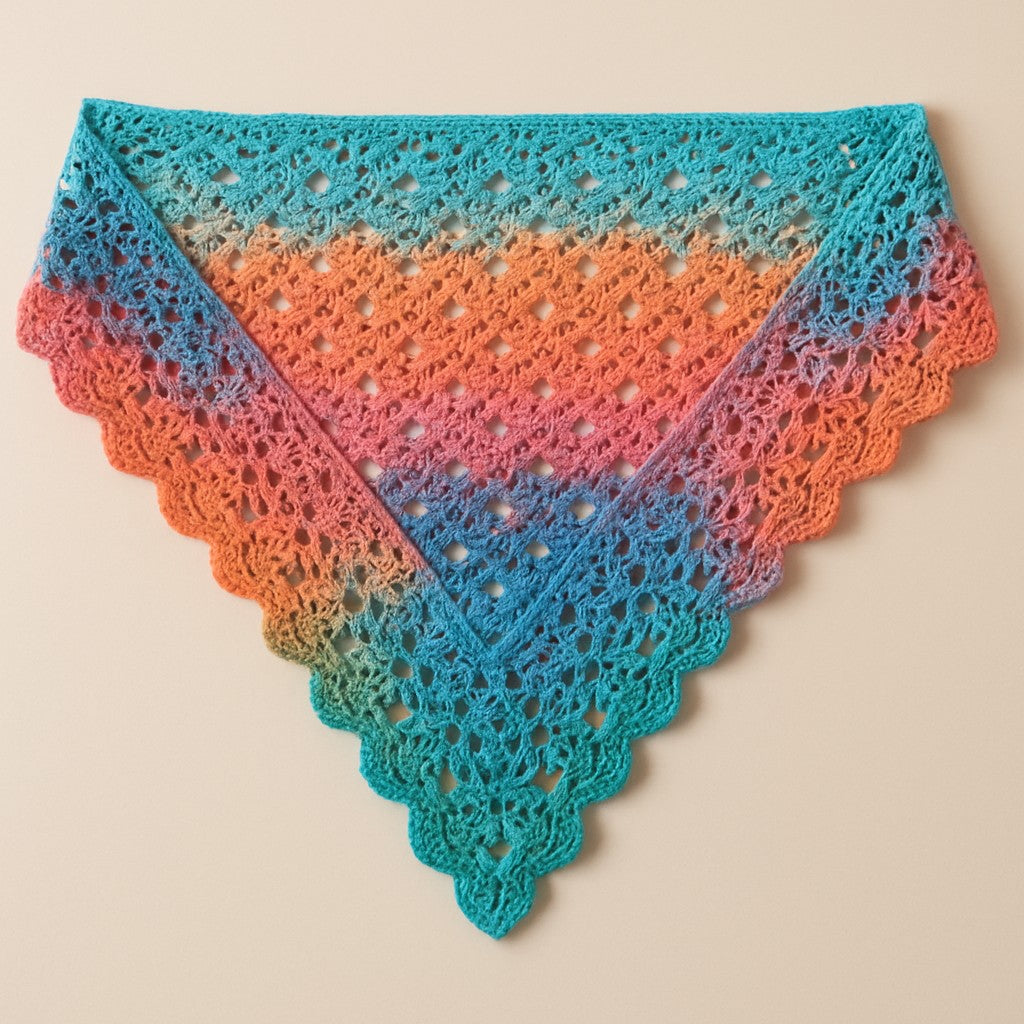 Yarnspresso — Spring Blossom Shawl — Sock Varicolor Turquoise Shades, Orange, Pink, Blue, Gr Crochet Pattern
