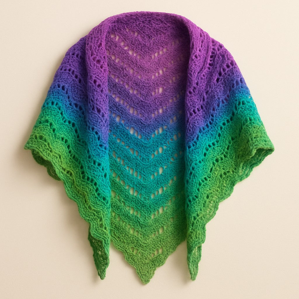 Yarnspresso — Vibrant Waves Shawl — Cakes Aran Orchid, Purple, Turquoise, Green Shades Crochet Pattern